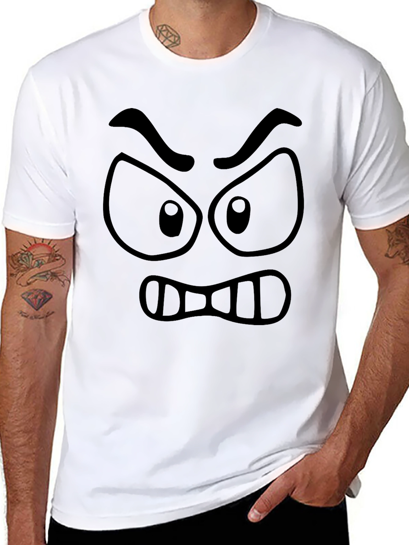 Angry Face Graphic T-Shirt - Black Crew Neck