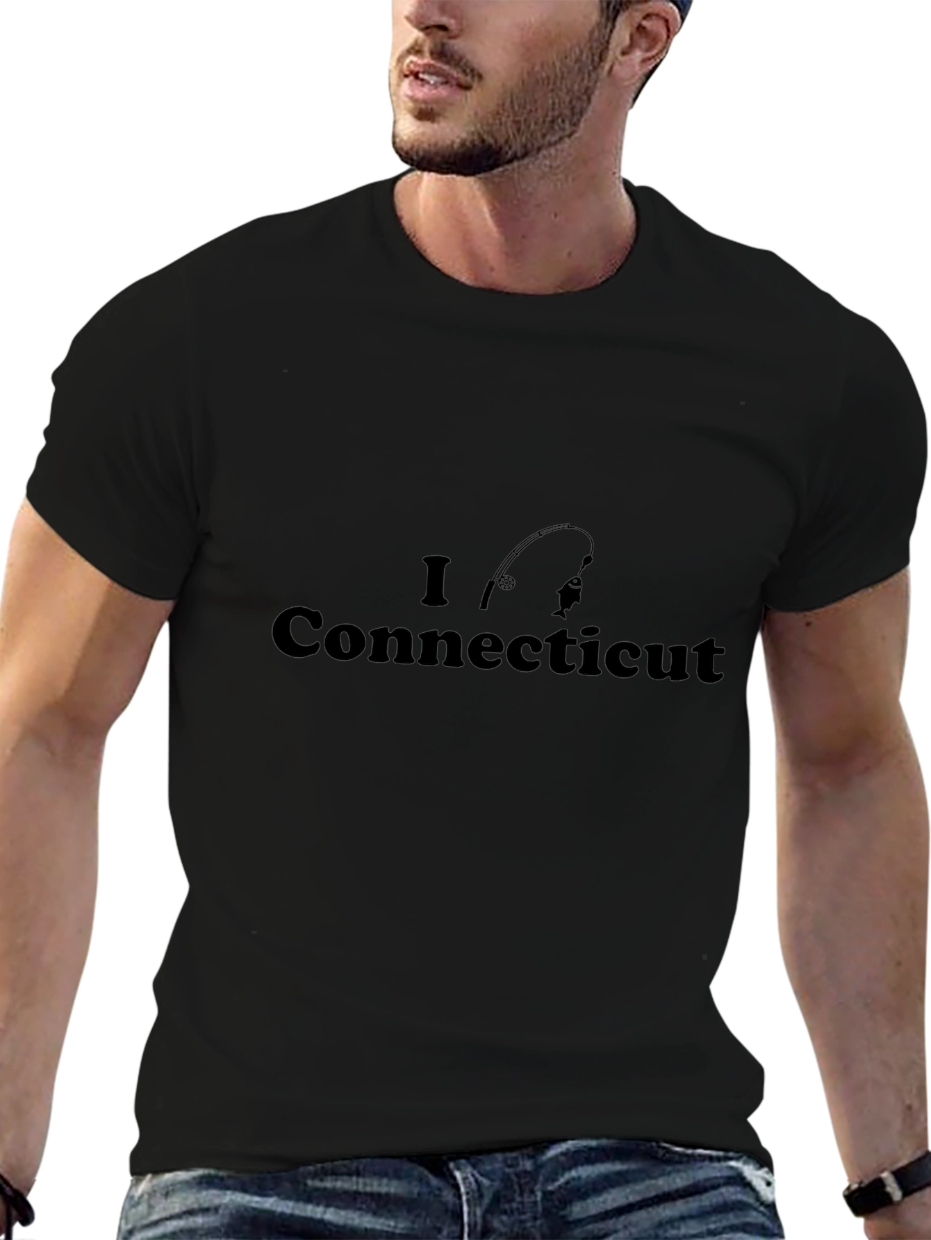 I Love Connecticut Fishing Black T-Shirt