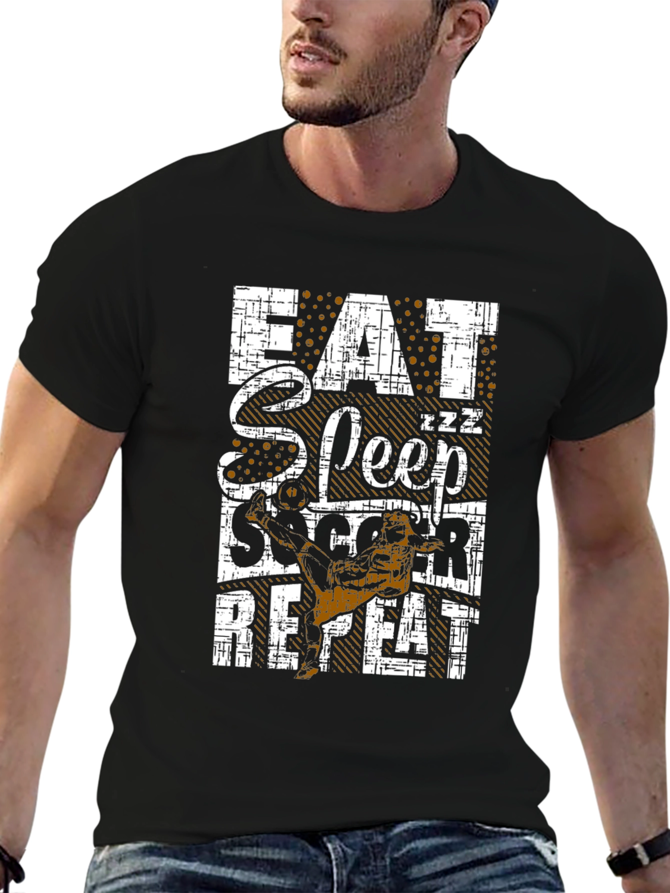 Eat Sleep Soccer Repeat Black Graphic T-Shirt