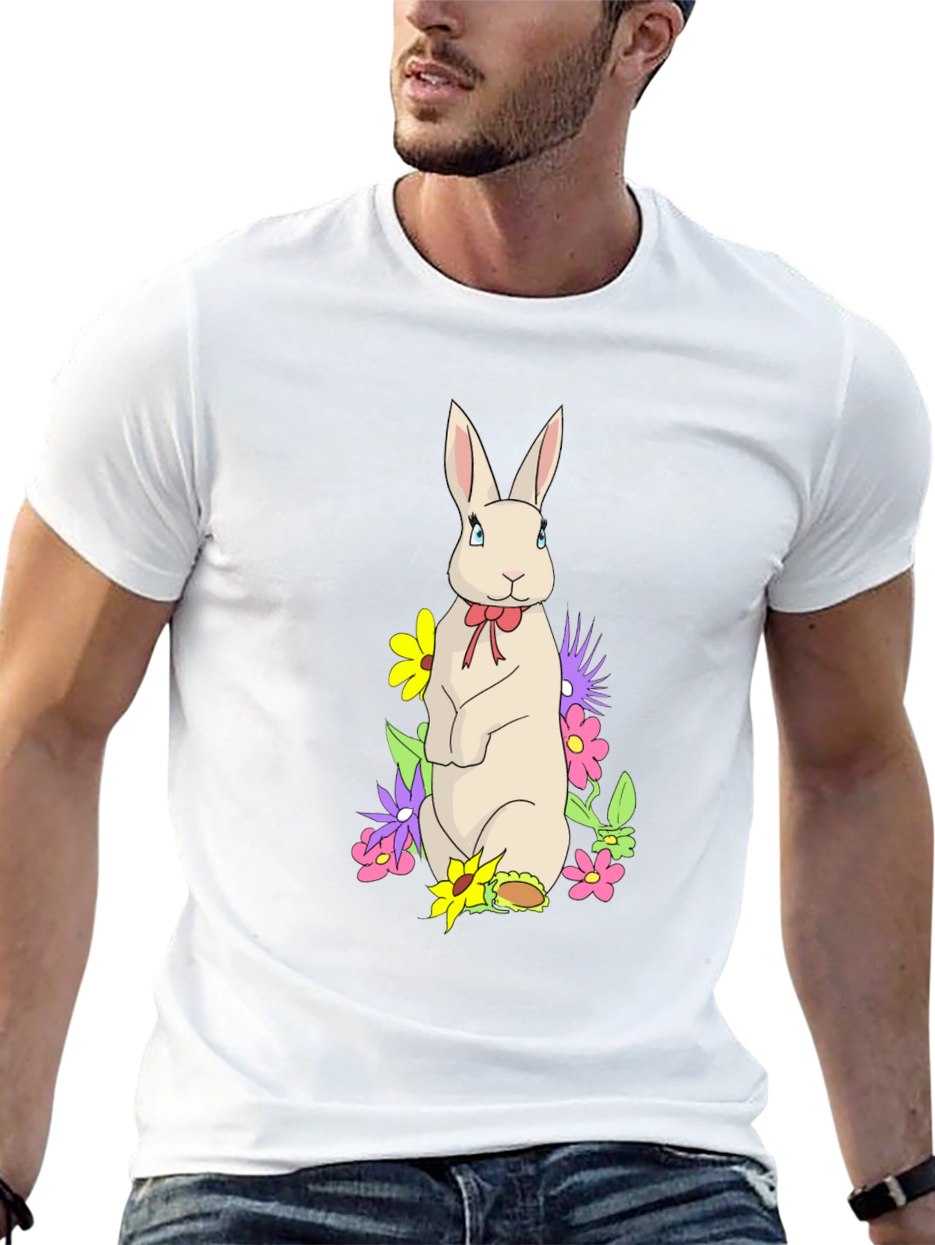 Rabbit & Flowers Black T-Shirt