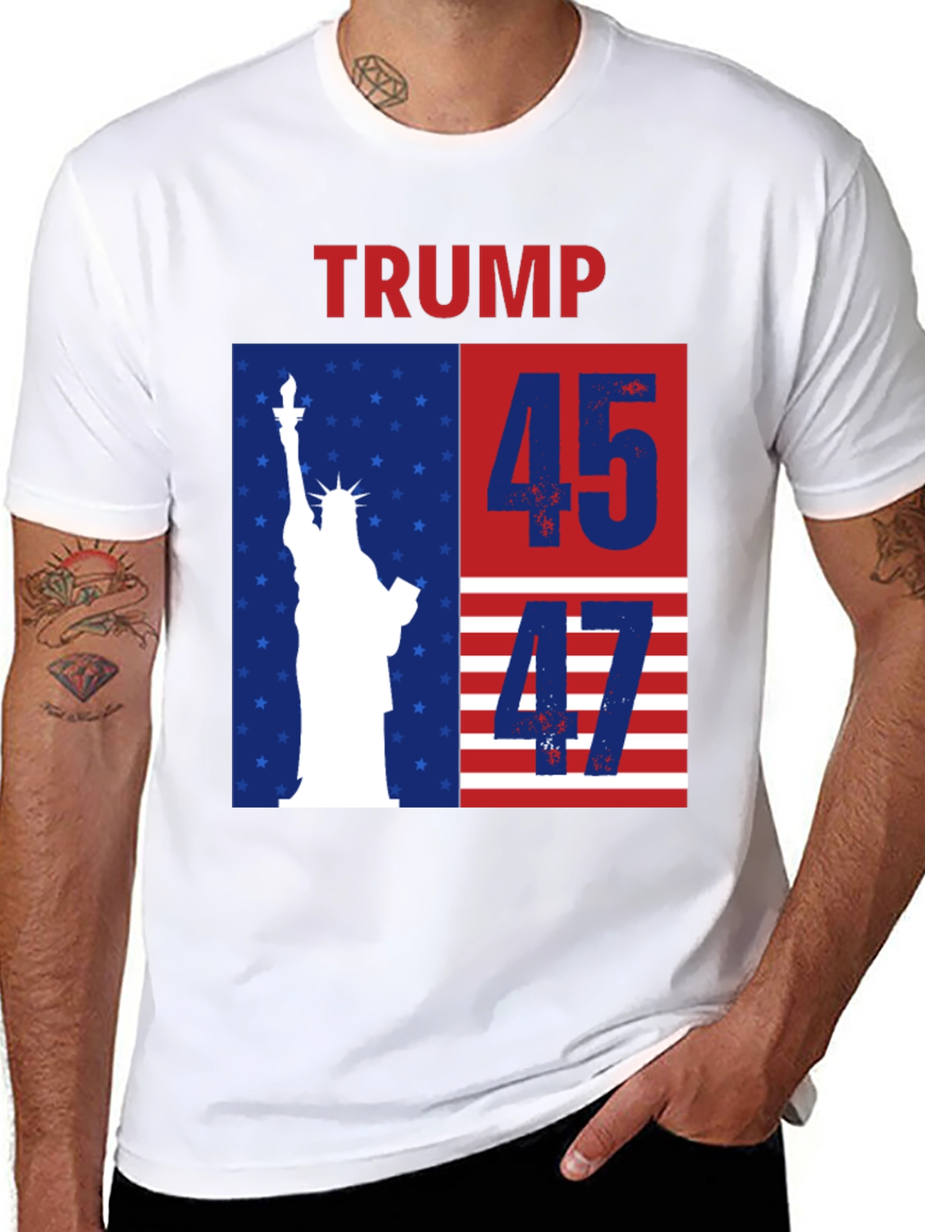 Trump 45 47 T-Shirt - Patriotic USA Flag Tee
