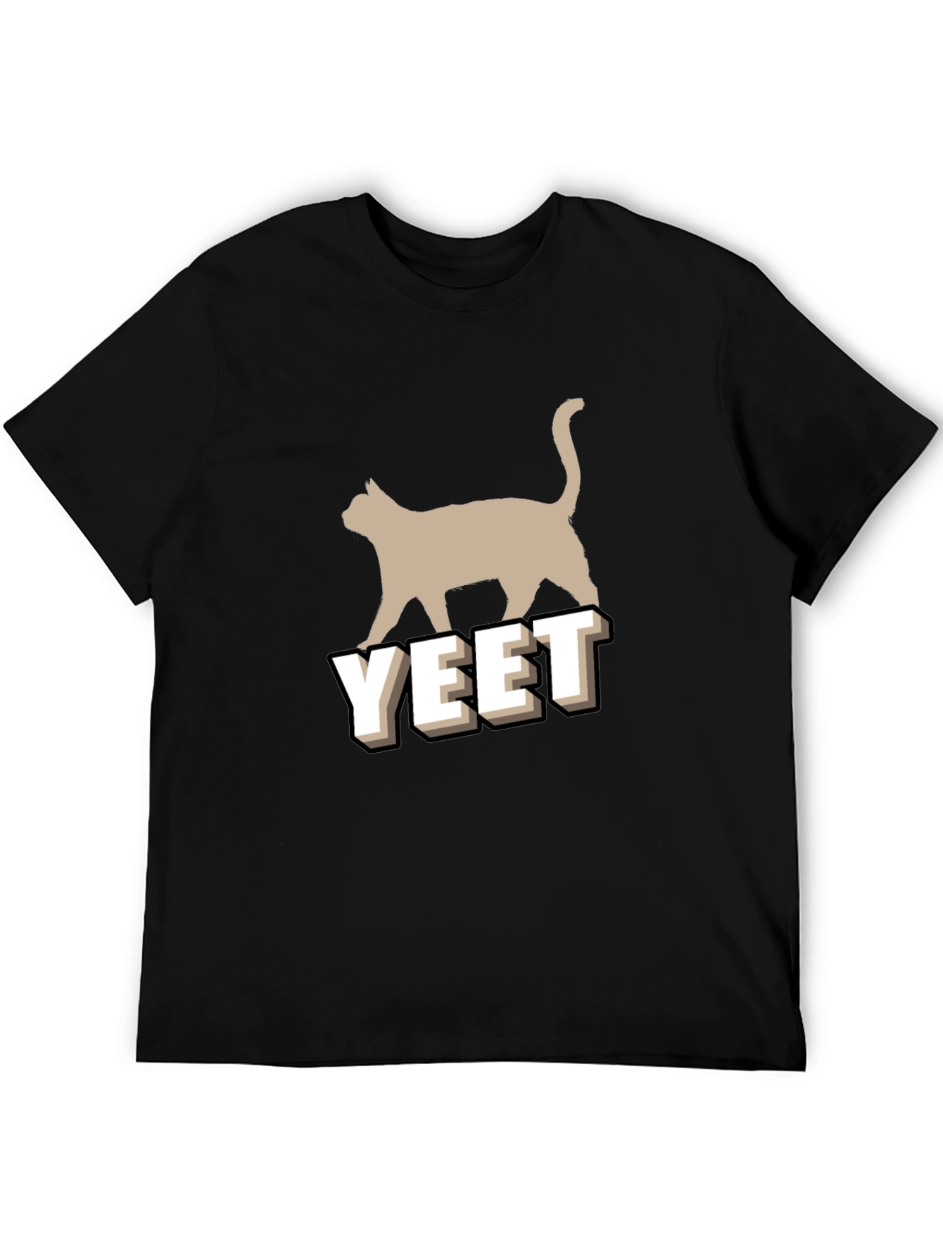 Yeet Cat Graphic Tee - Unisex Black Cotton T-Shirt