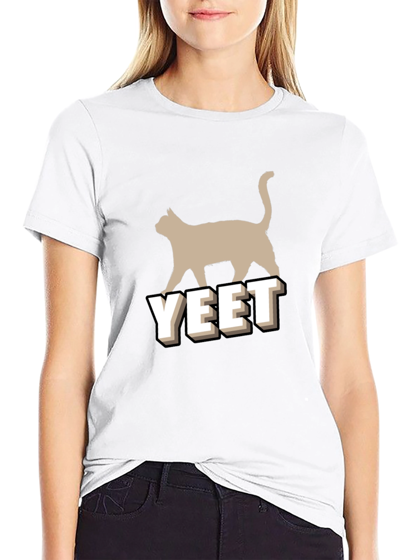 Yeet Cat Graphic Tee - Unisex Black Cotton T-Shirt