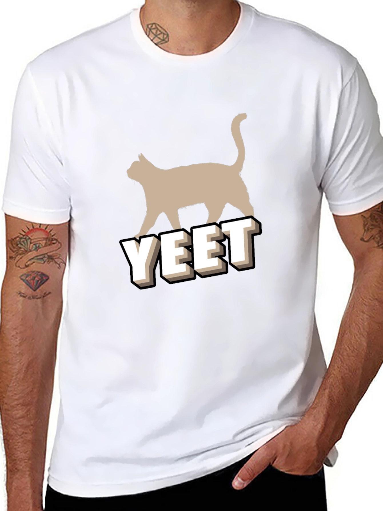 Yeet Cat Graphic Tee - Unisex Black Cotton T-Shirt