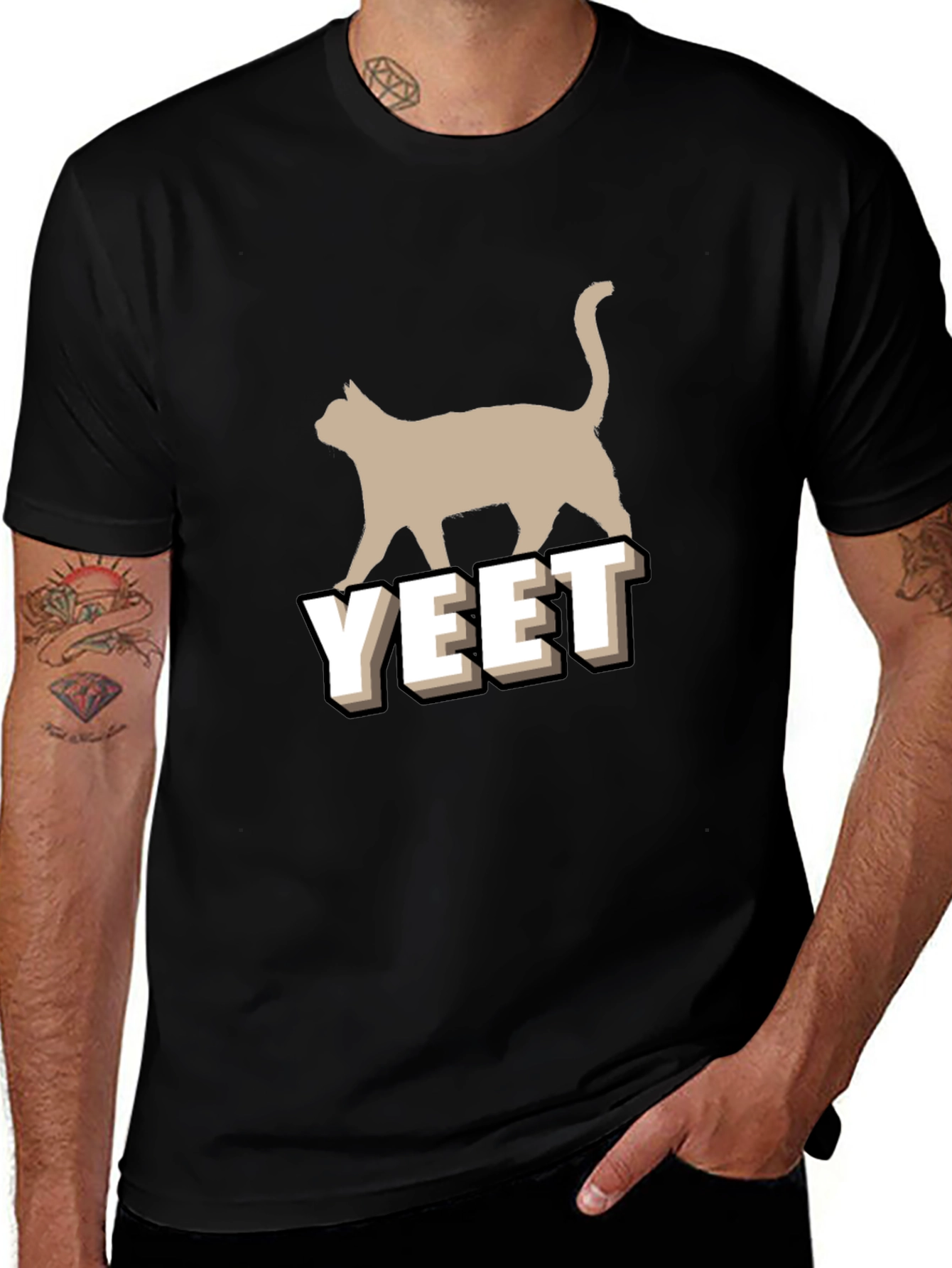 Yeet Cat Graphic Tee - Unisex Black Cotton T-Shirt