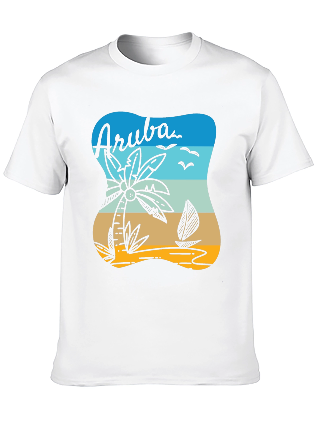 Aruba T-Shirt Palm Tree Sailboat Beach Vacation Tee