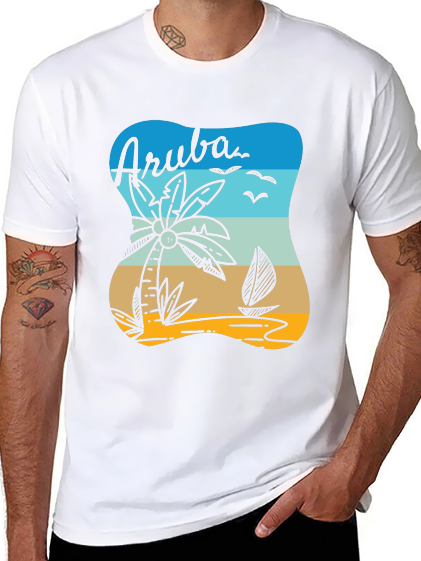 Aruba T-Shirt Palm Tree Sailboat Beach Vacation Tee