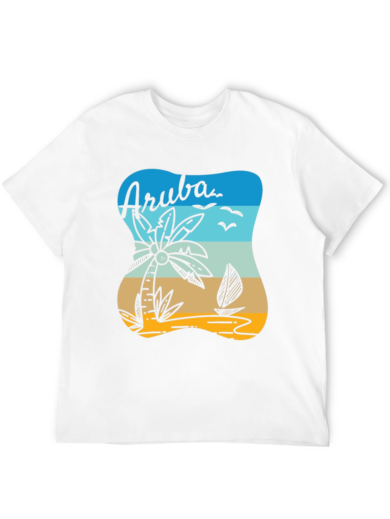 Aruba T-Shirt Palm Tree Sailboat Beach Vacation Tee