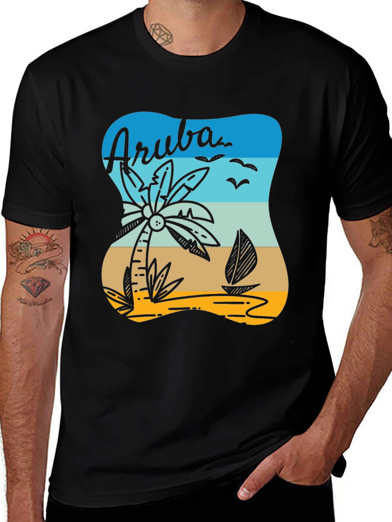 Aruba T-Shirt Palm Tree Sailboat Beach Vacation Tee