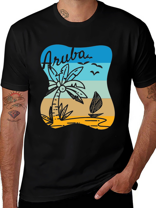 Aruba T-Shirt Palm Tree Sailboat Beach Vacation Tee