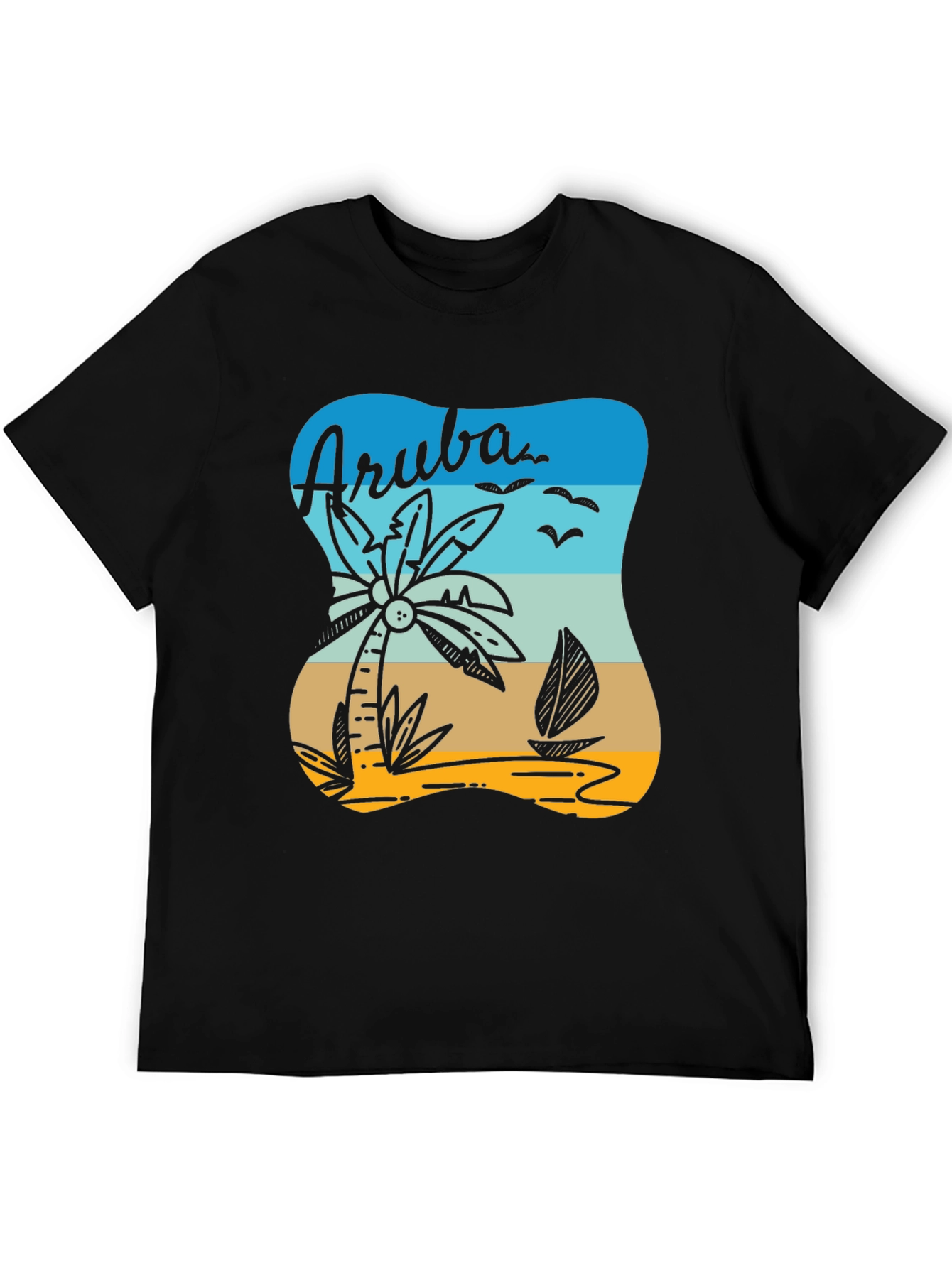 Aruba T-Shirt Palm Tree Sailboat Beach Vacation Tee