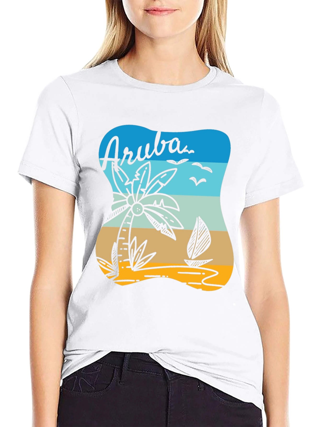 Aruba T-Shirt Palm Tree Sailboat Beach Vacation Tee