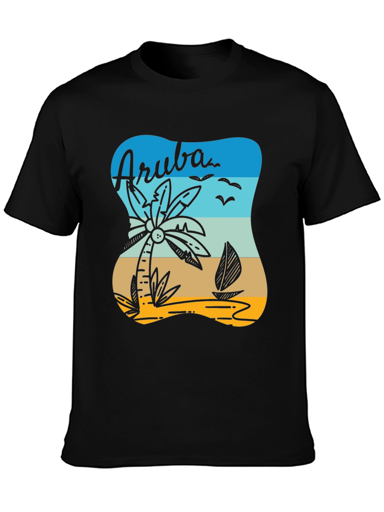 Aruba T-Shirt Palm Tree Sailboat Beach Vacation Tee