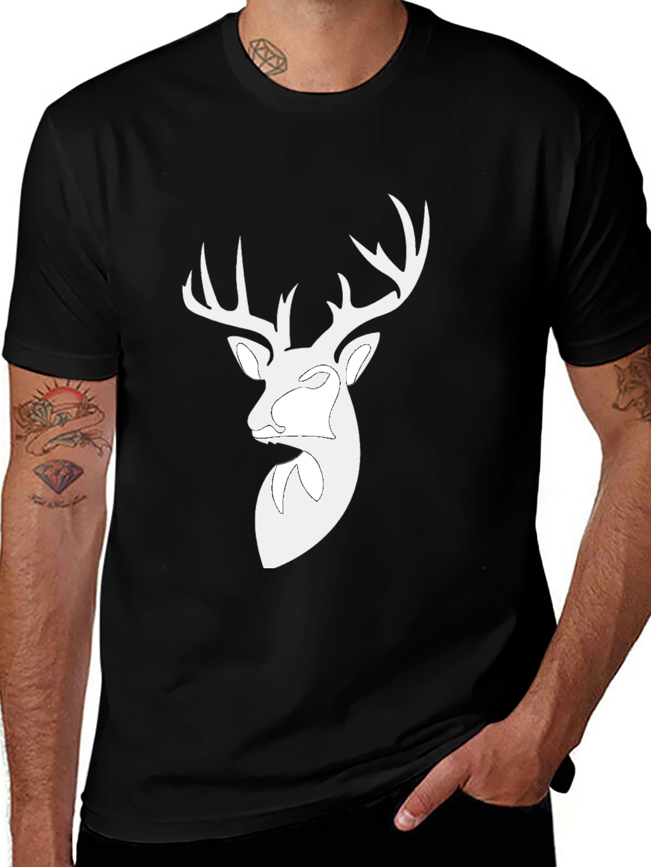 Deer Head Graphic Black T-Shirt