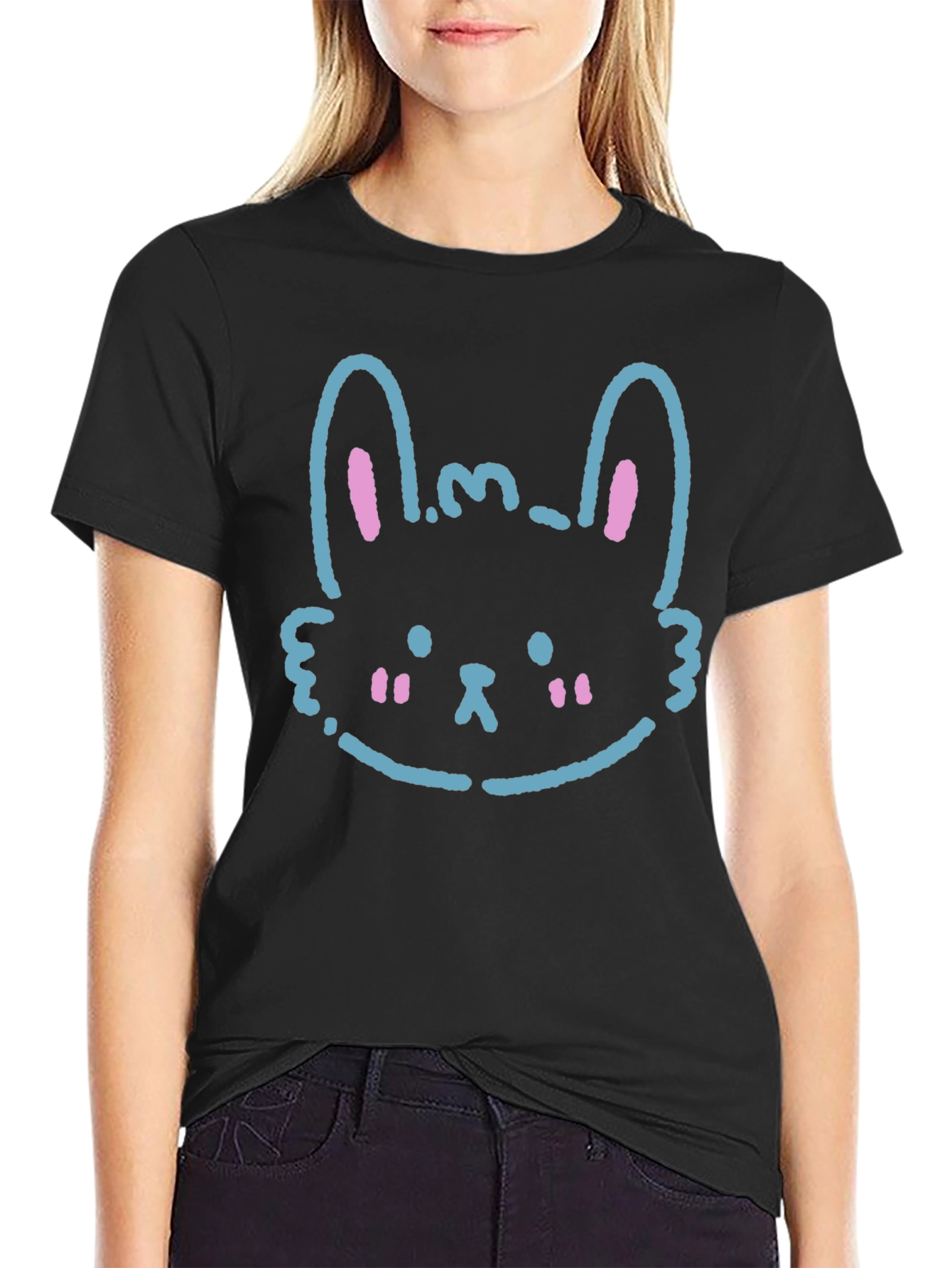 Cute Bunny Graphic Black T-Shirt