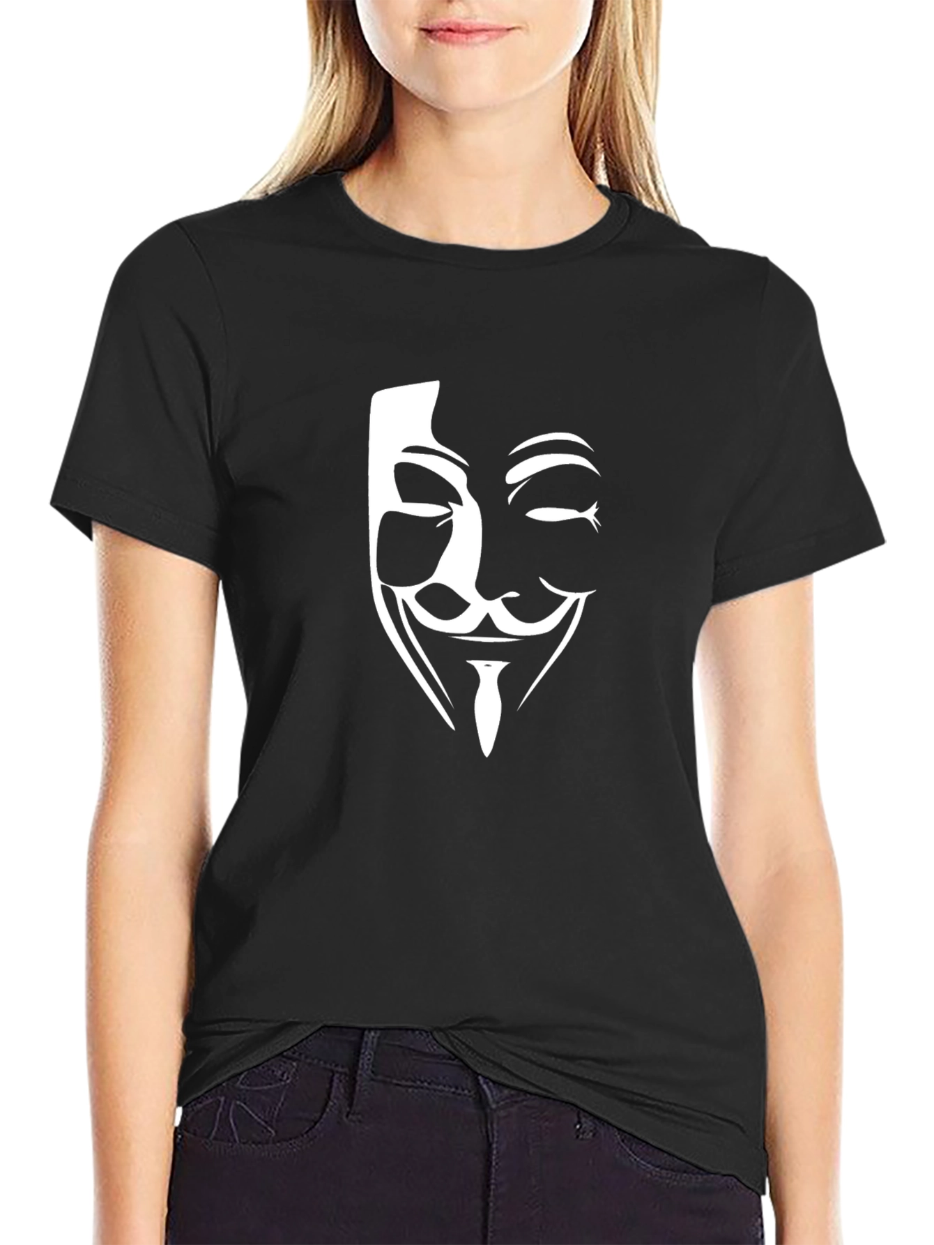 Anonymous Mask Graphic Tee - Black Crew Neck T-Shirt