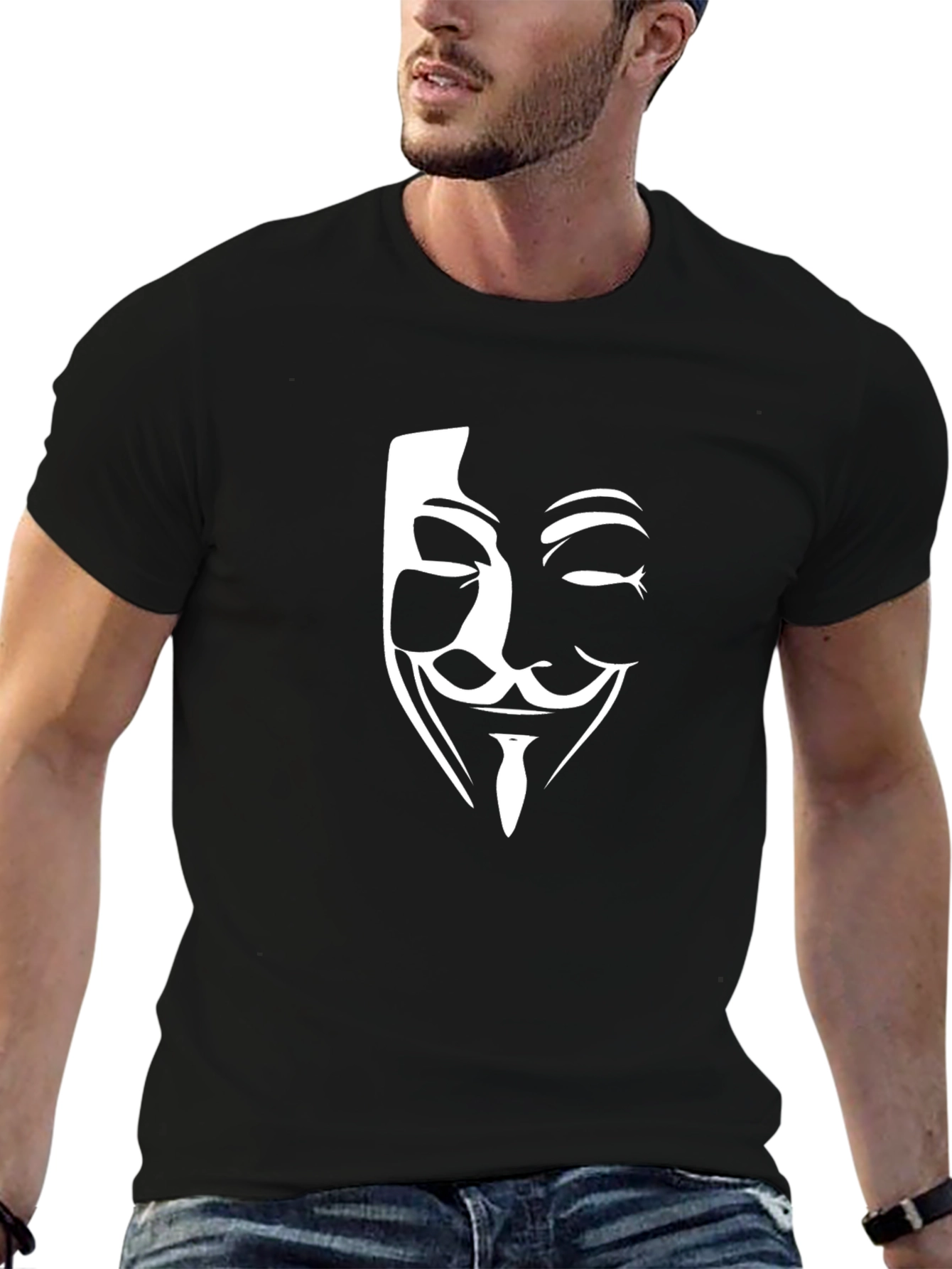 Anonymous Mask Graphic Tee - Black Crew Neck T-Shirt