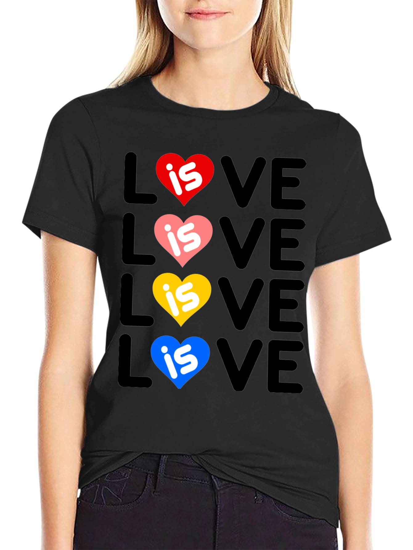 Love Is Love Pride T-Shirt - Rainbow Hearts
