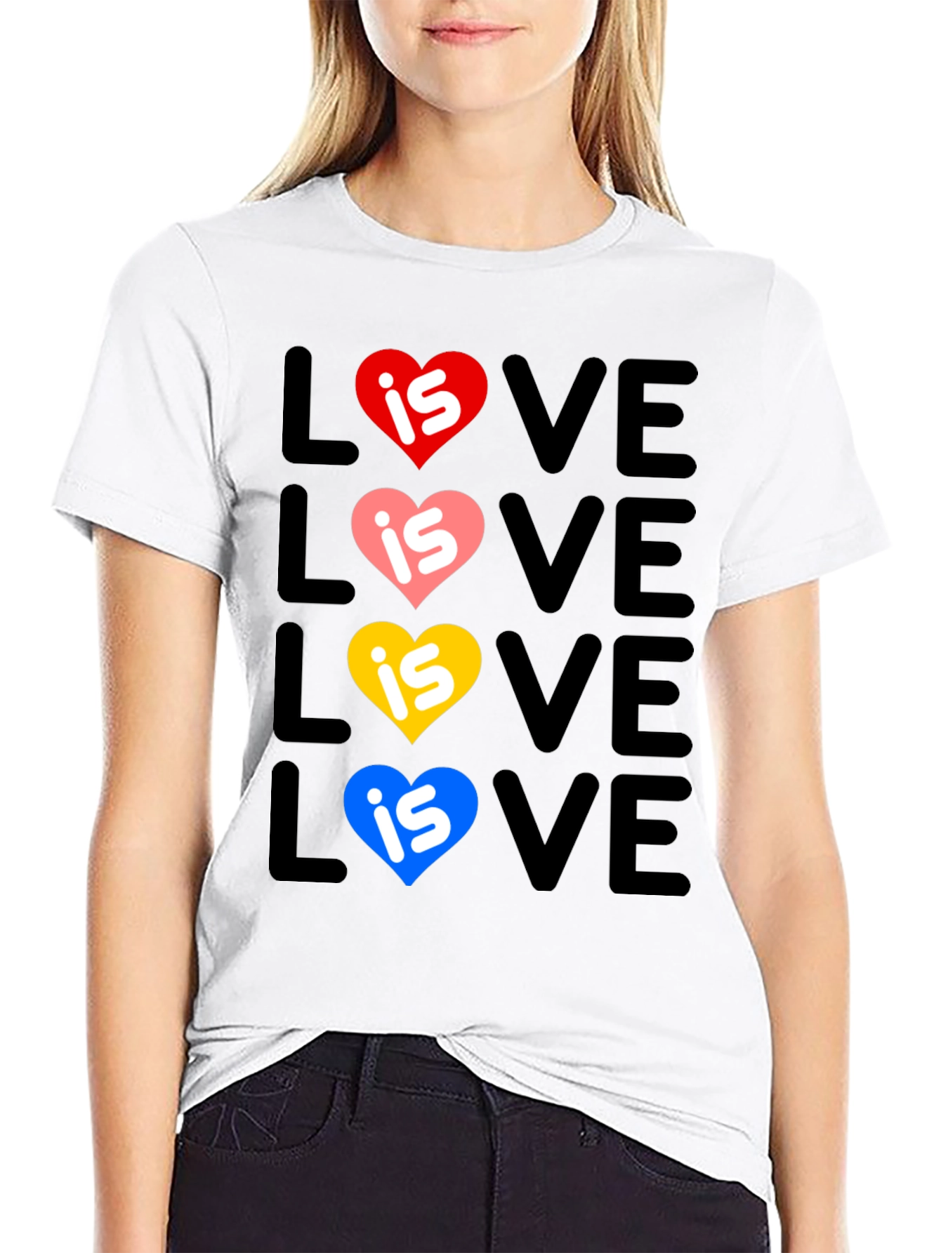 Love Is Love Pride T-Shirt - Rainbow Hearts