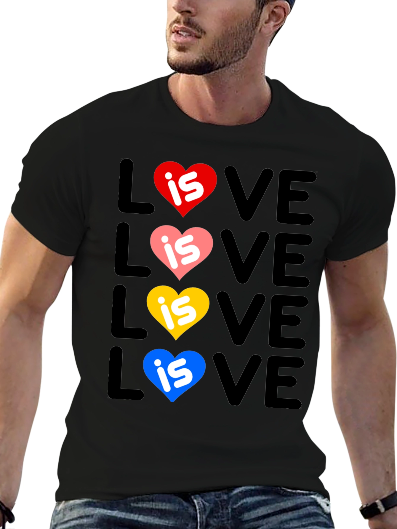 Love Is Love Pride T-Shirt - Rainbow Hearts