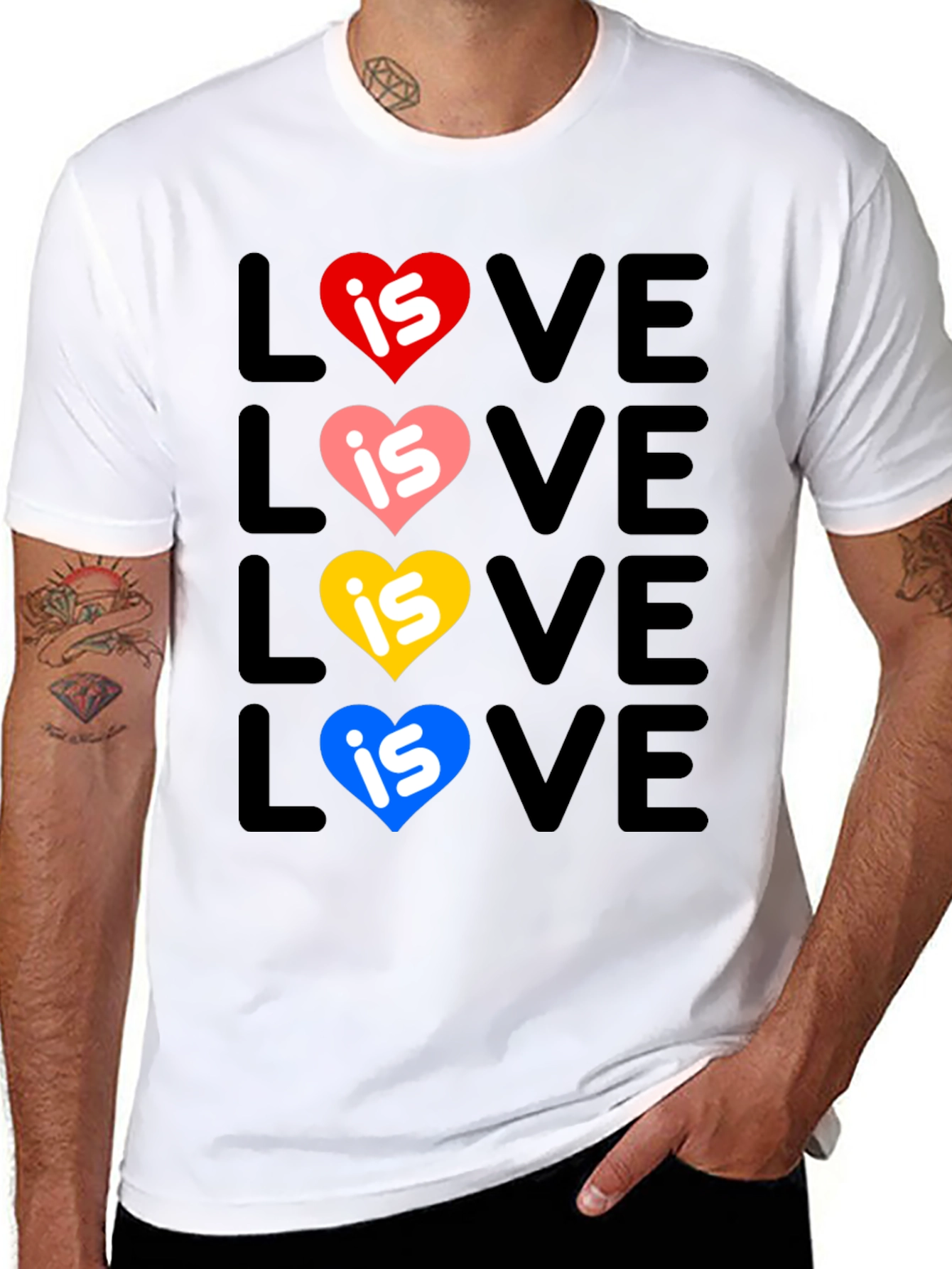 Love Is Love Pride T-Shirt - Rainbow Hearts