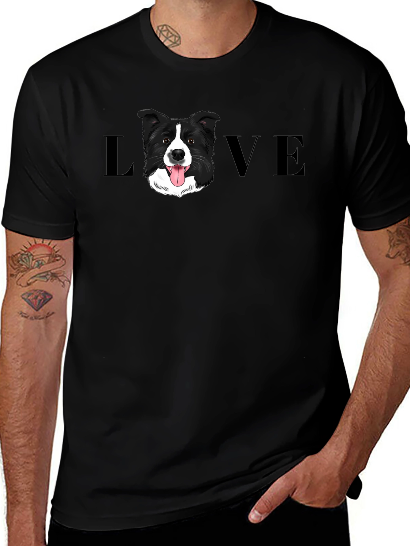 Border Collie Dog LOVE Graphic Tee - Black