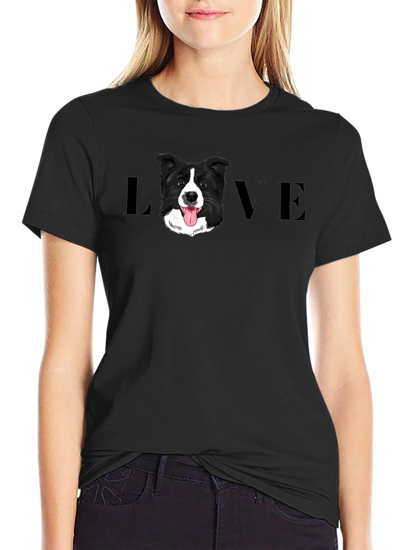 Border Collie Dog LOVE Graphic Tee - Black