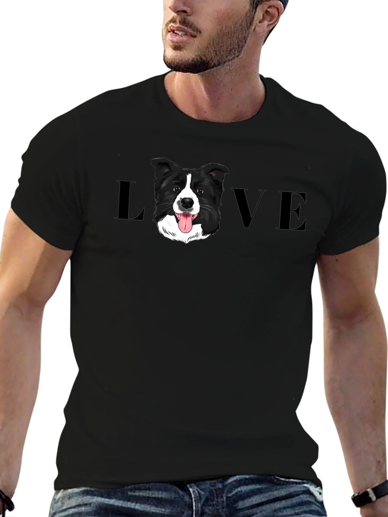Border Collie Dog LOVE Graphic Tee - Black