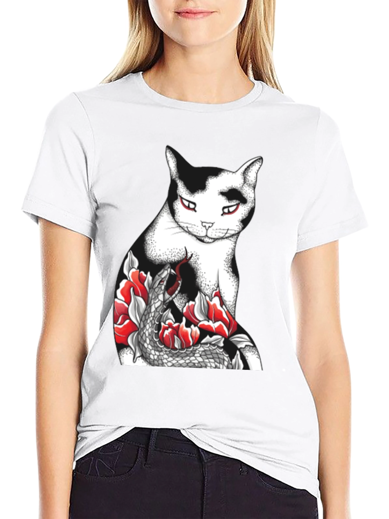 Cat & Snake Graphic Tee - Unique Design