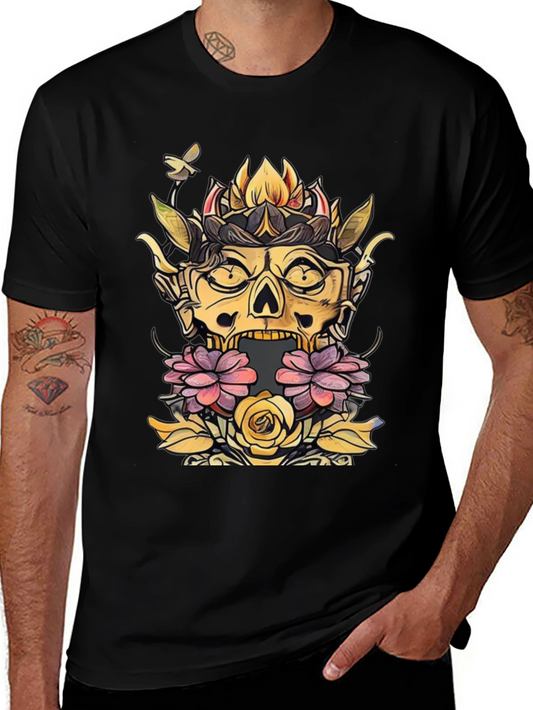 Floral Skull Graphic Tee - Unique Design