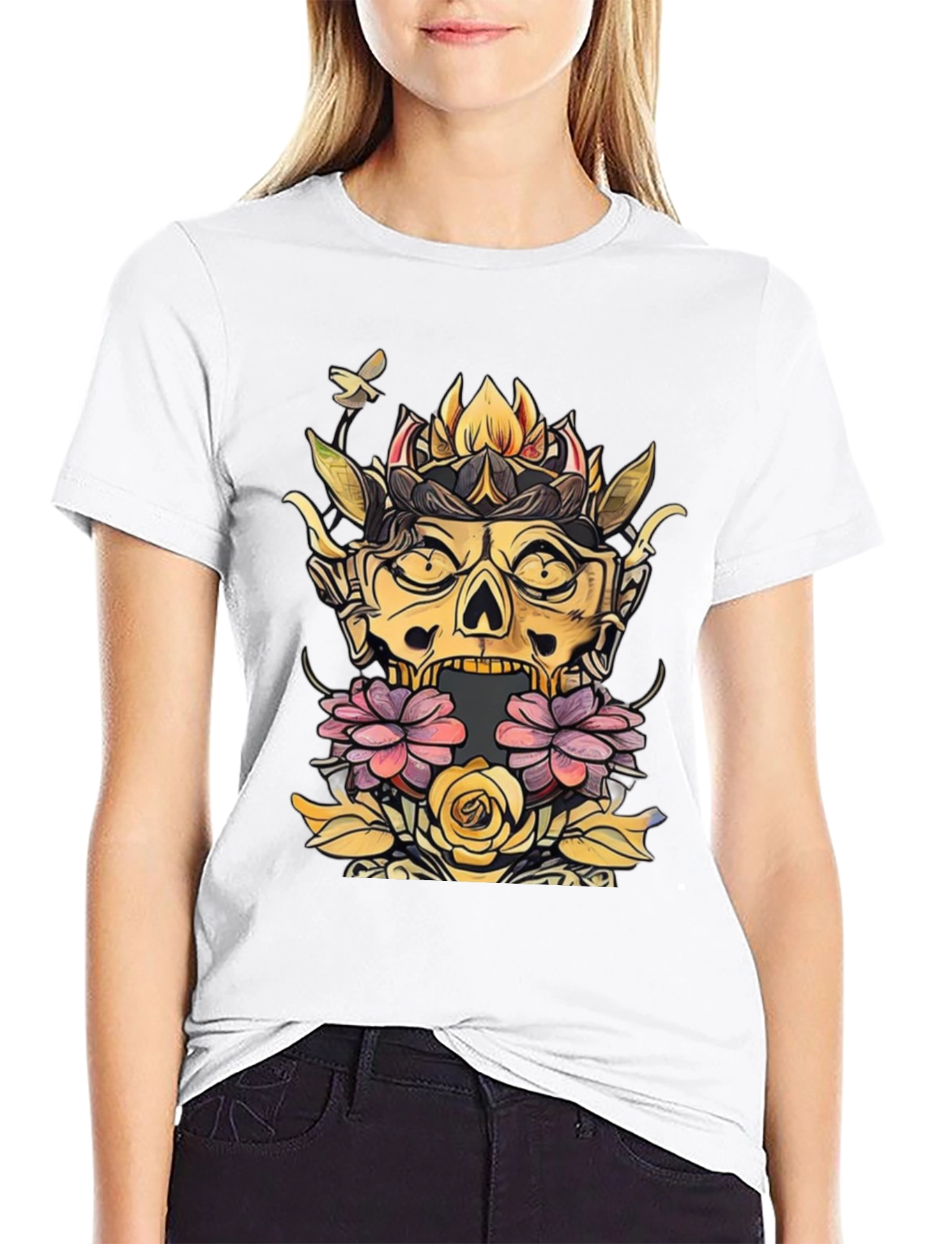 Floral Skull Graphic Tee - Unique Design