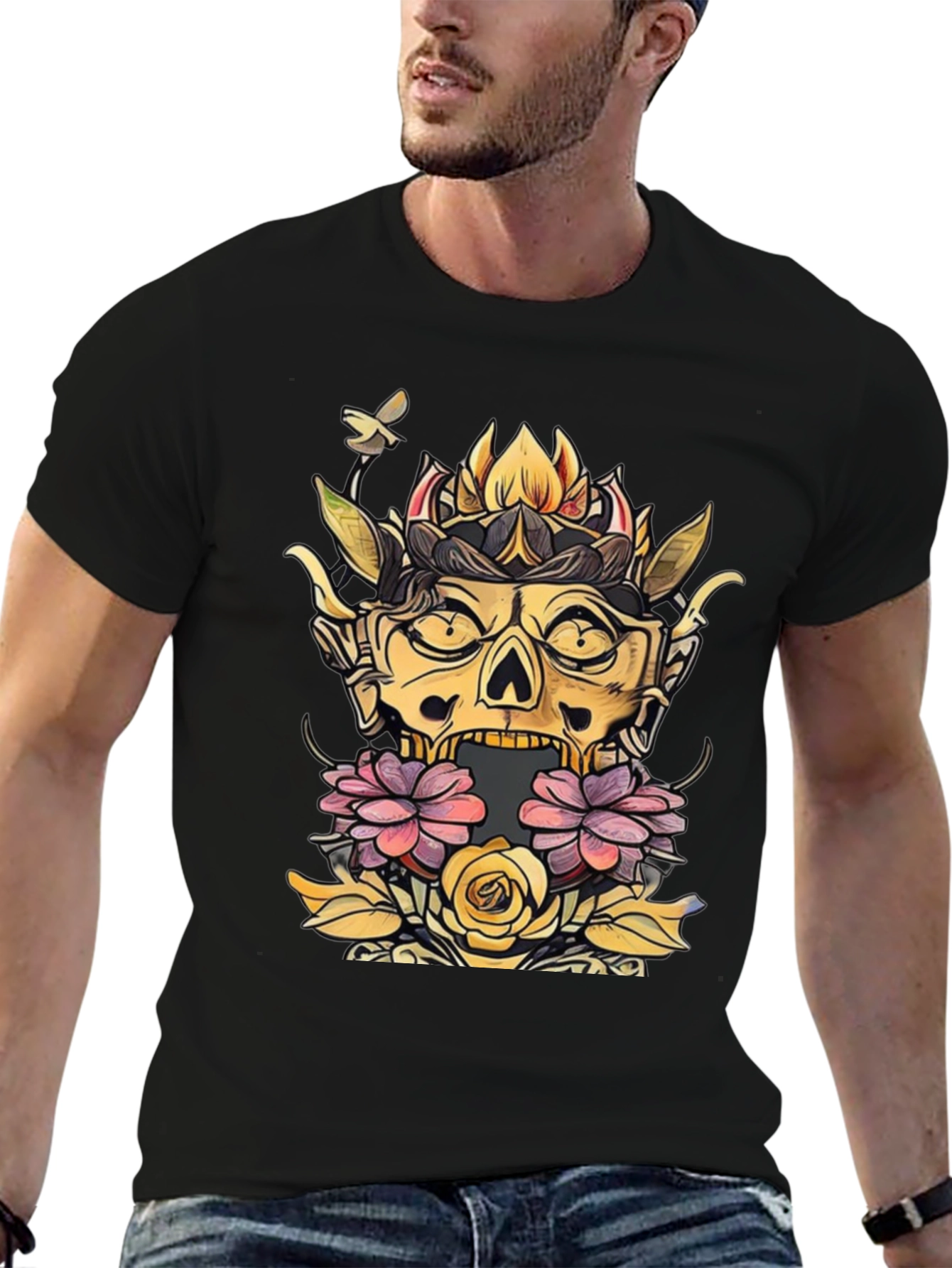 Floral Skull Graphic Tee - Unique Design