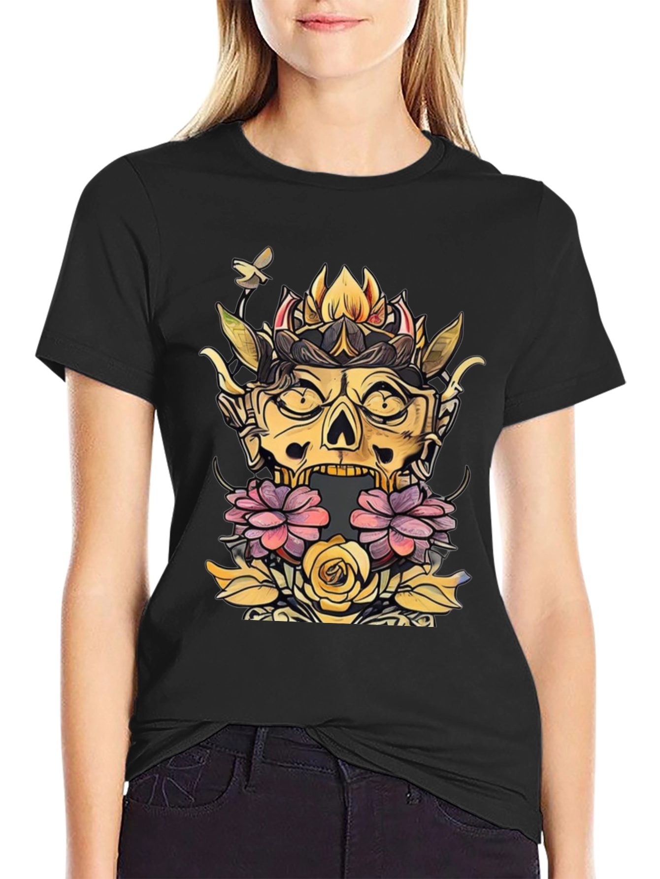Floral Skull Graphic Tee - Unique Design