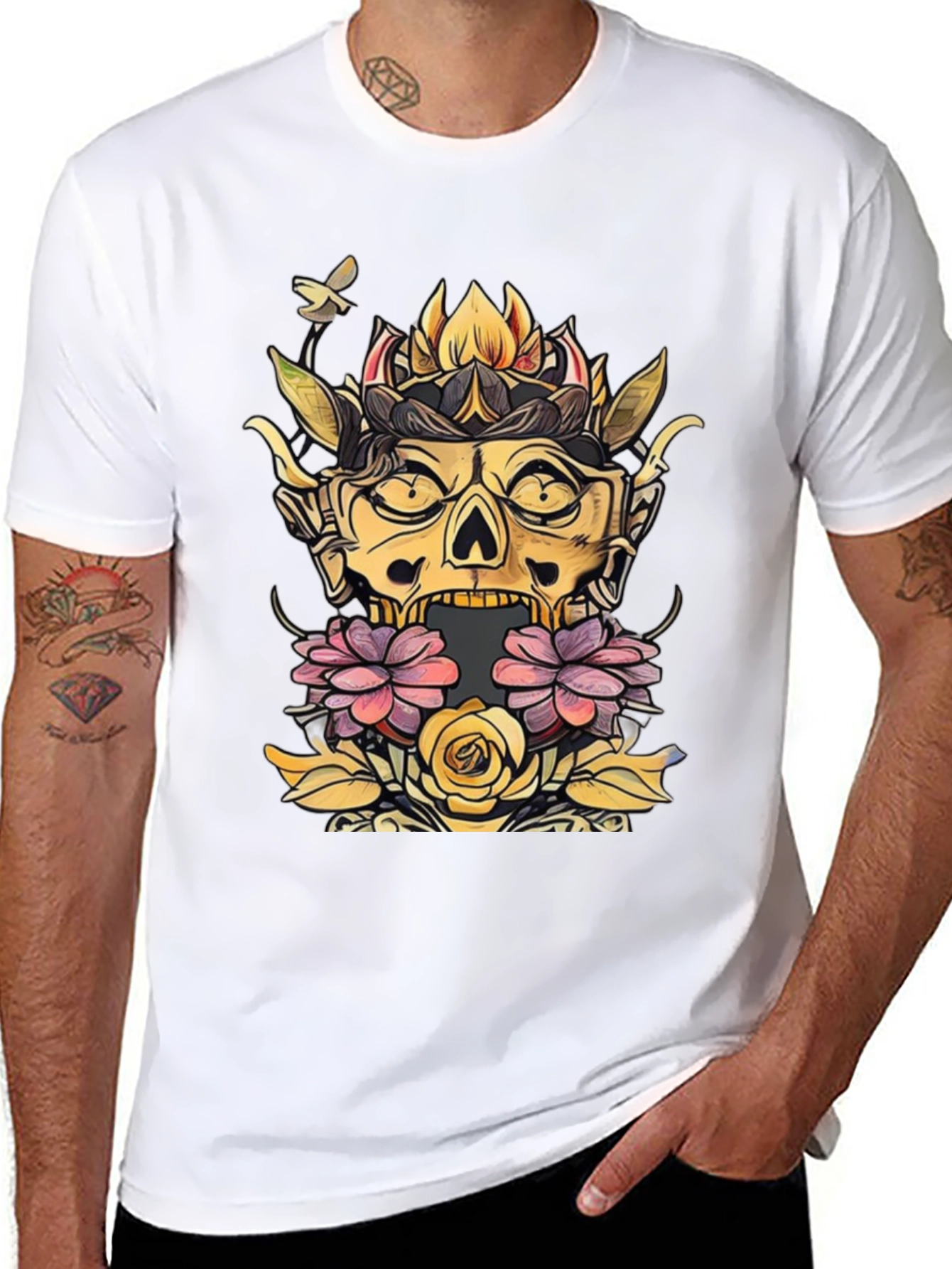 Floral Skull Graphic Tee - Unique Design