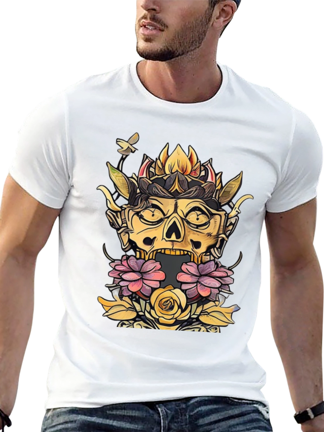 Floral Skull Graphic Tee - Unique Design