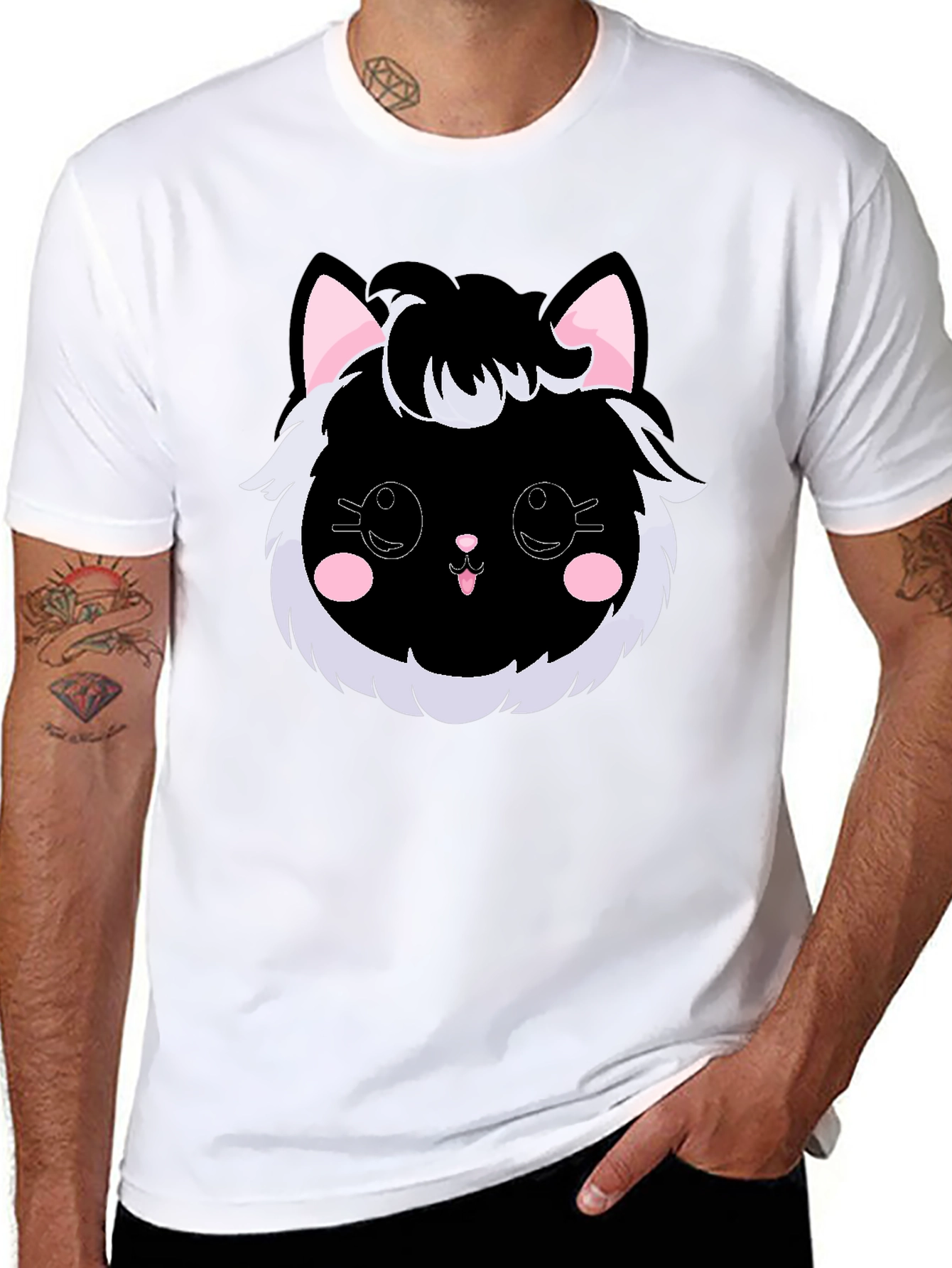 Cute Kawaii Black Cat Graphic Tee