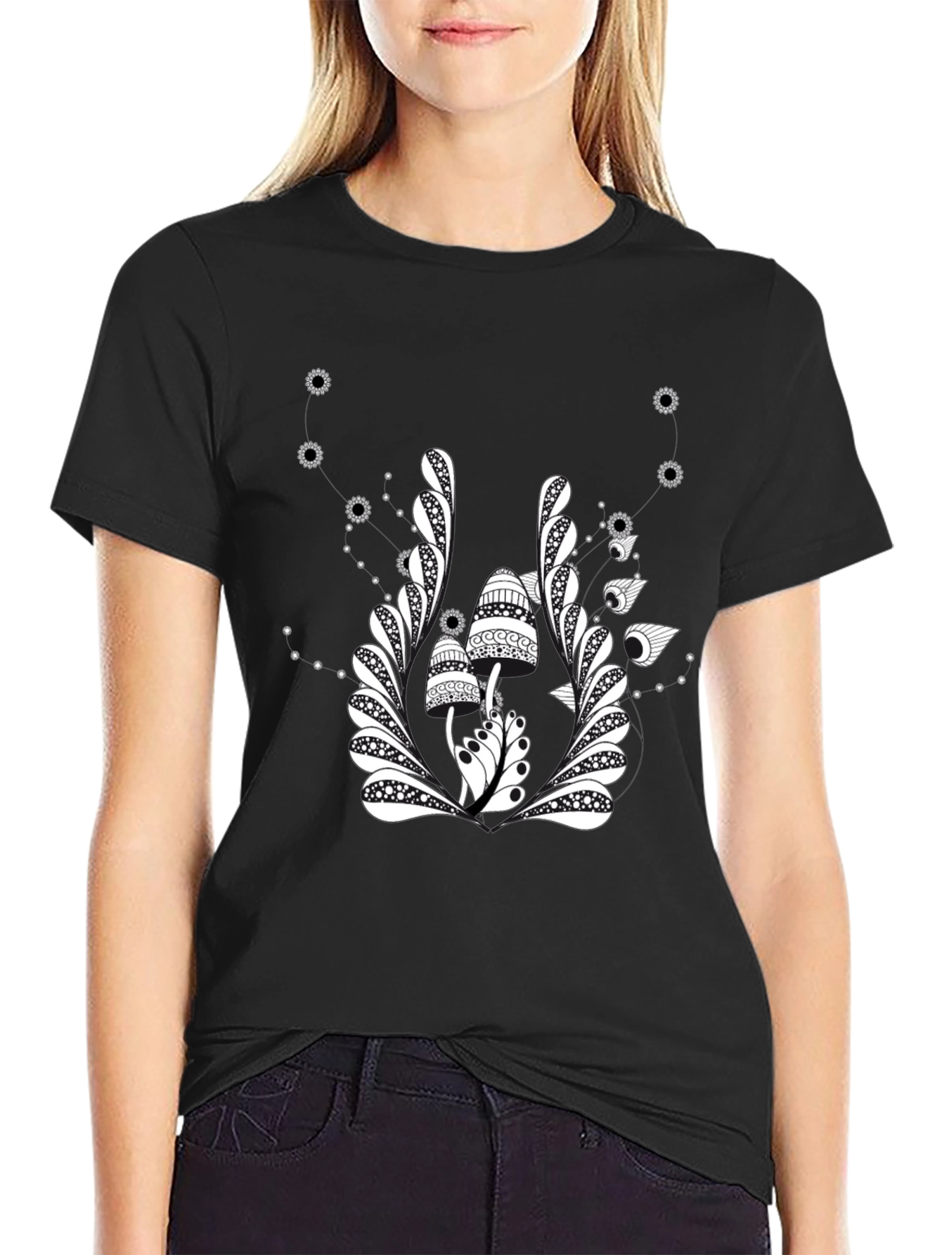 Mushroom Graphic Print Crew Neck T-Shirt