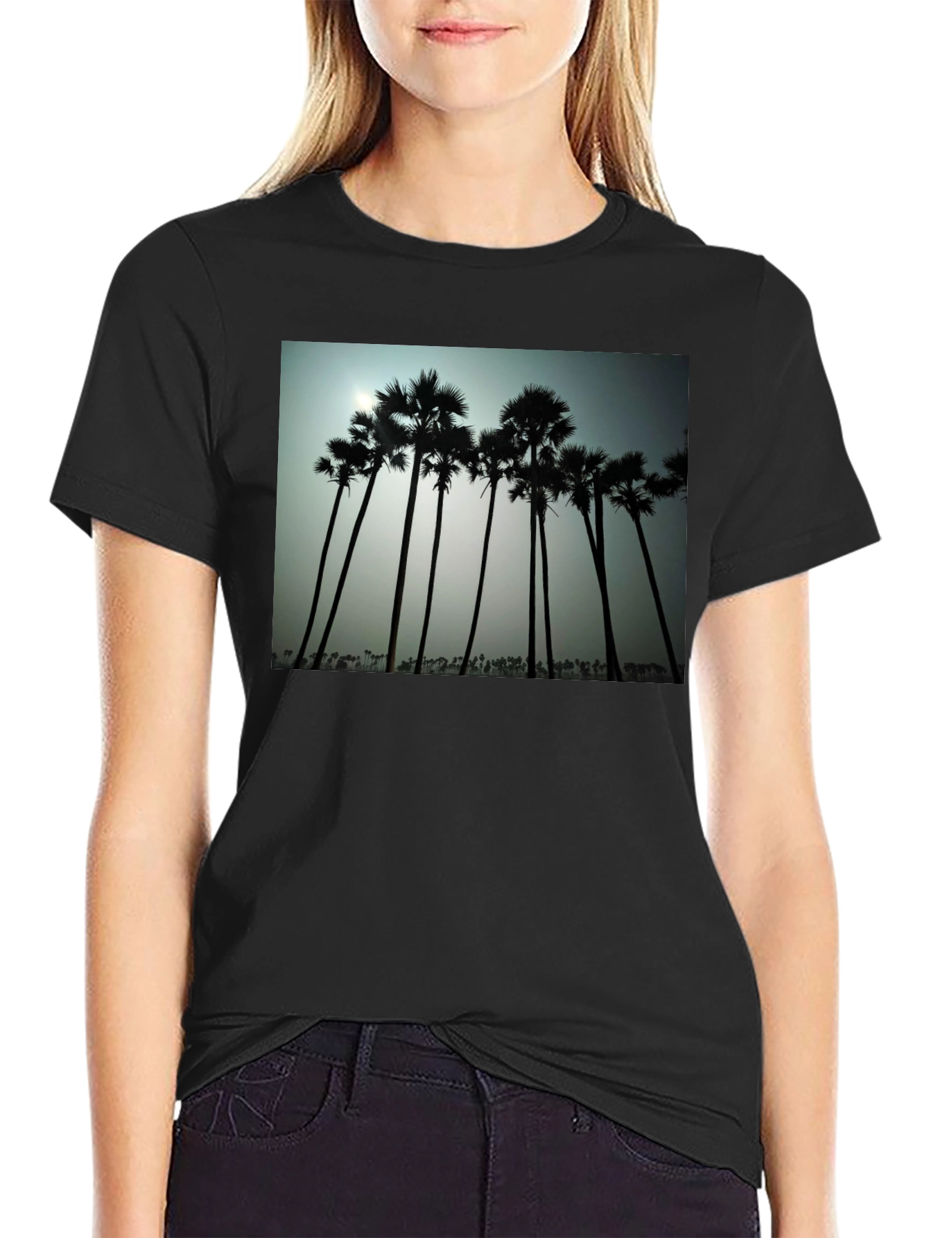 Tropical Silhouette T-Shirt - Black Cotton Tee