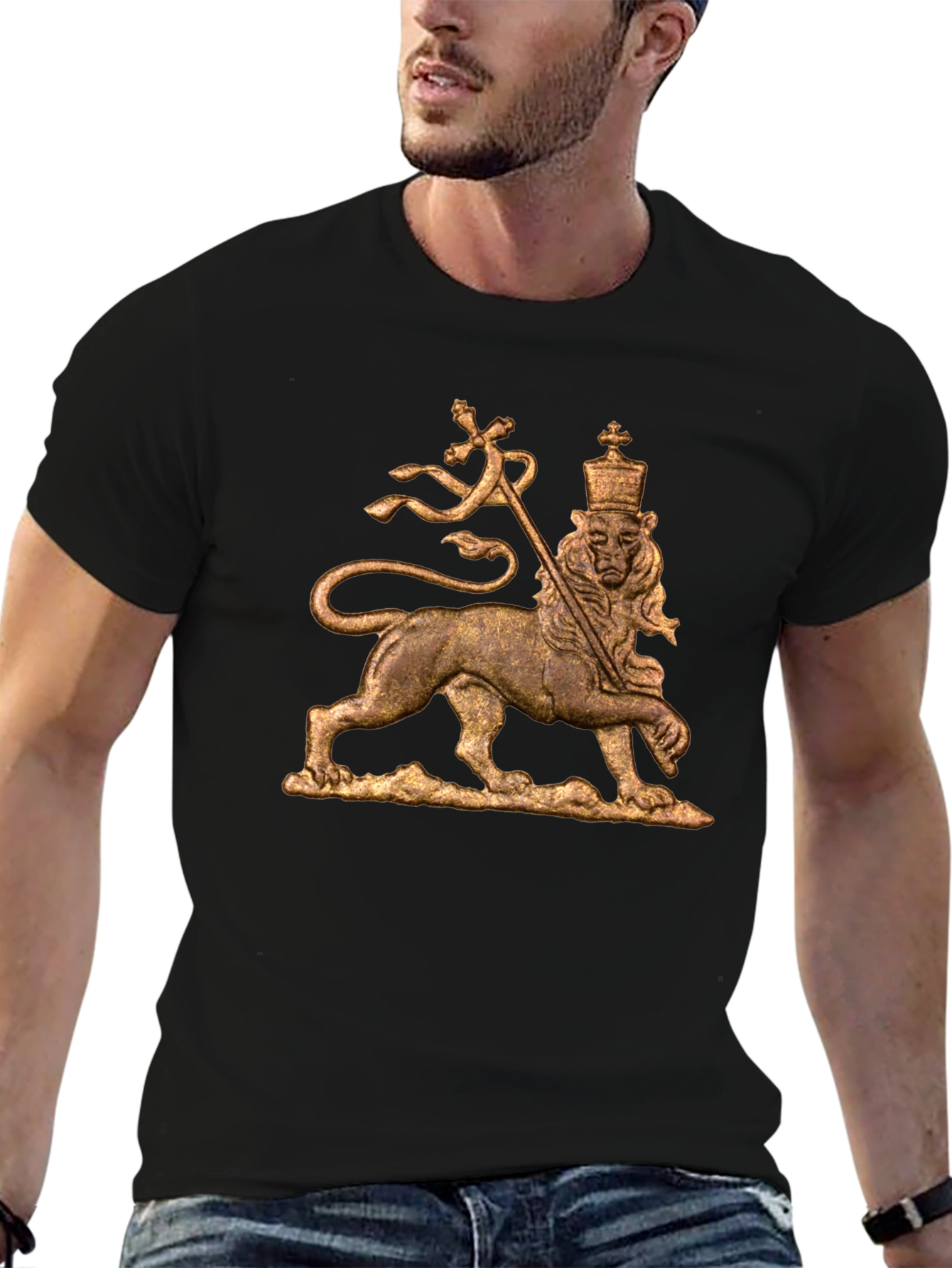 Rastafarian Lion T-Shirt - Black Cotton Blend