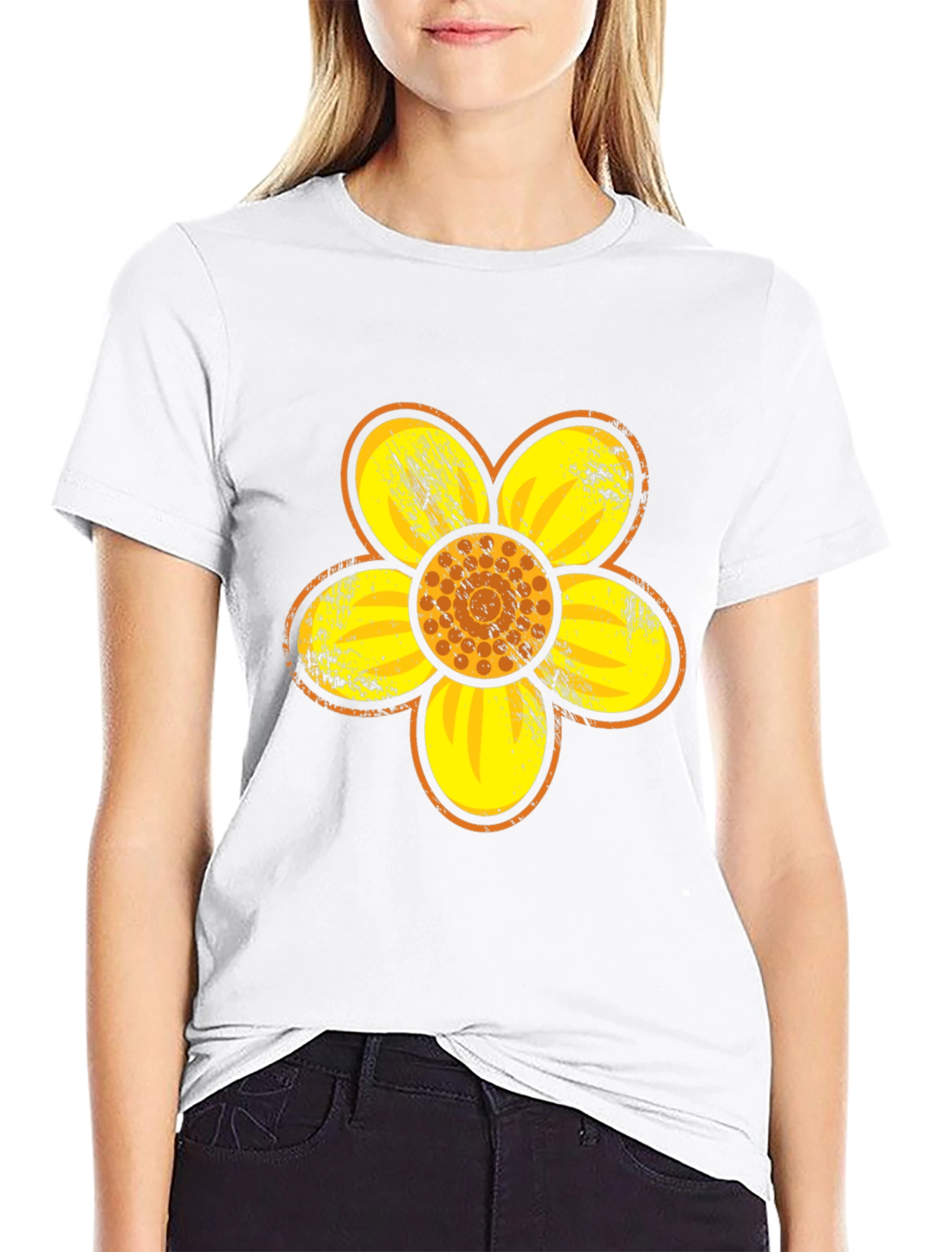 Retro Floral Graphic Tee - Black Cotton Blend