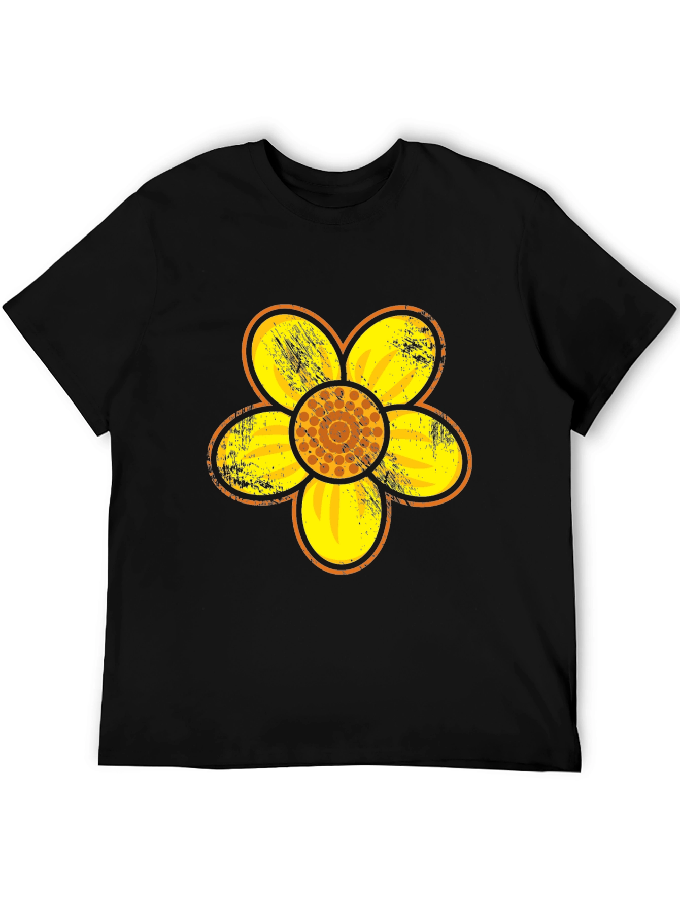 Retro Floral Graphic Tee - Black Cotton Blend