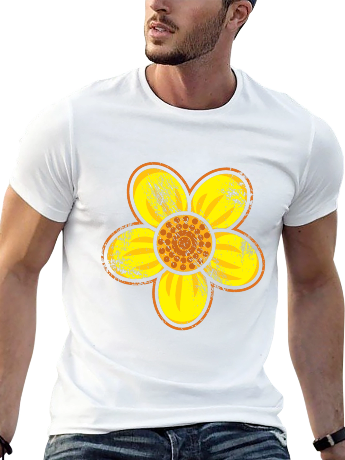 Retro Floral Graphic Tee - Black Cotton Blend