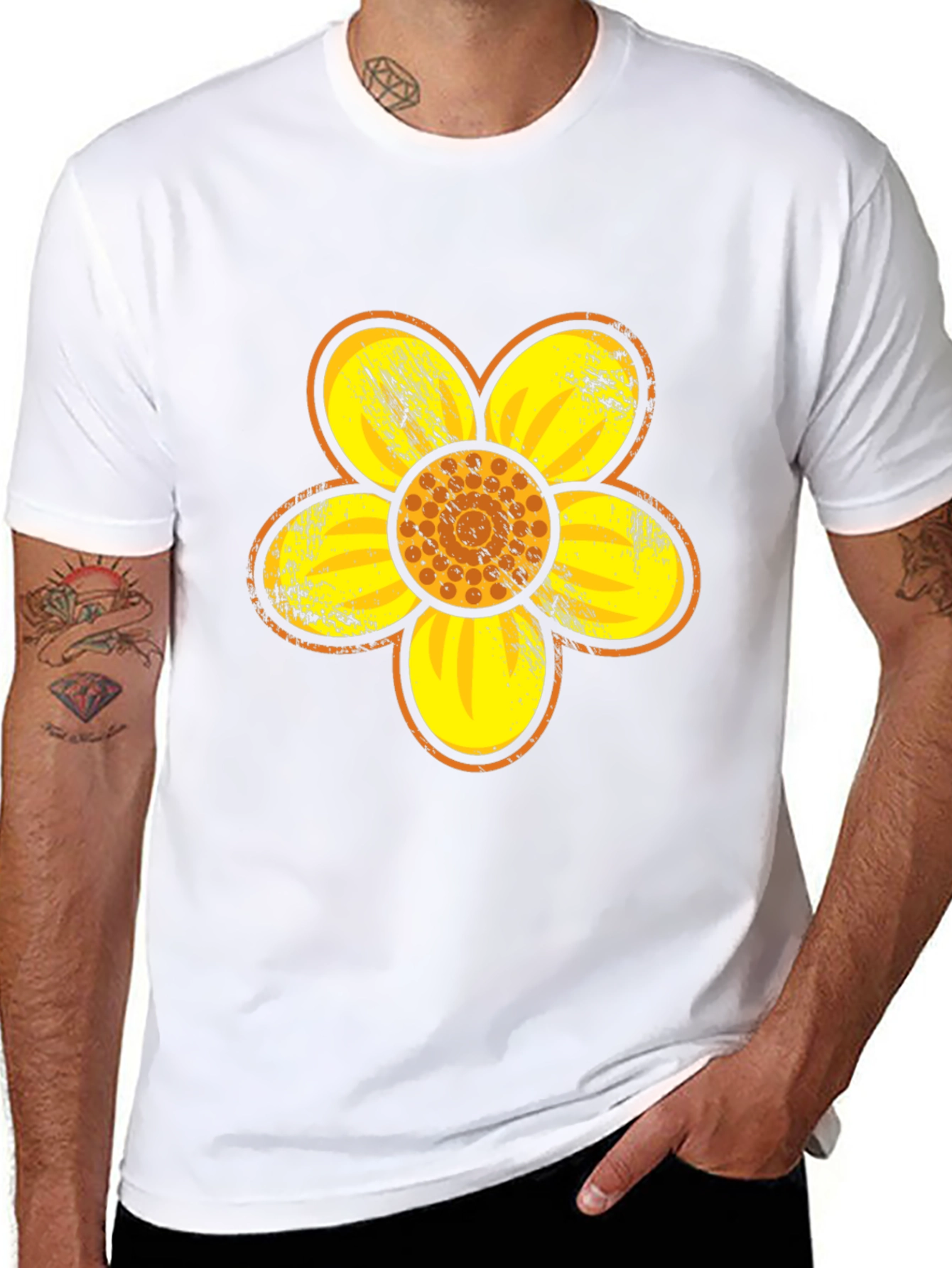 Retro Floral Graphic Tee - Black Cotton Blend
