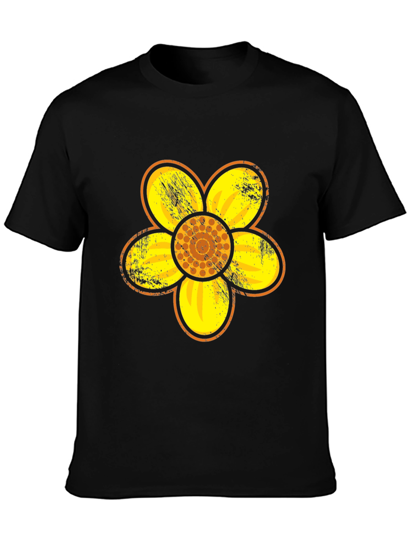 Retro Floral Graphic Tee - Black Cotton Blend