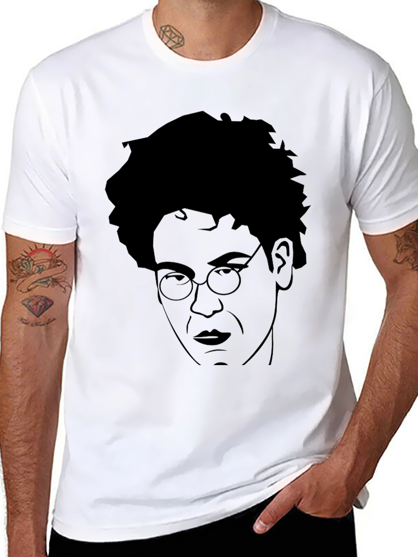 Black T-Shirt with Unique Face Graphic