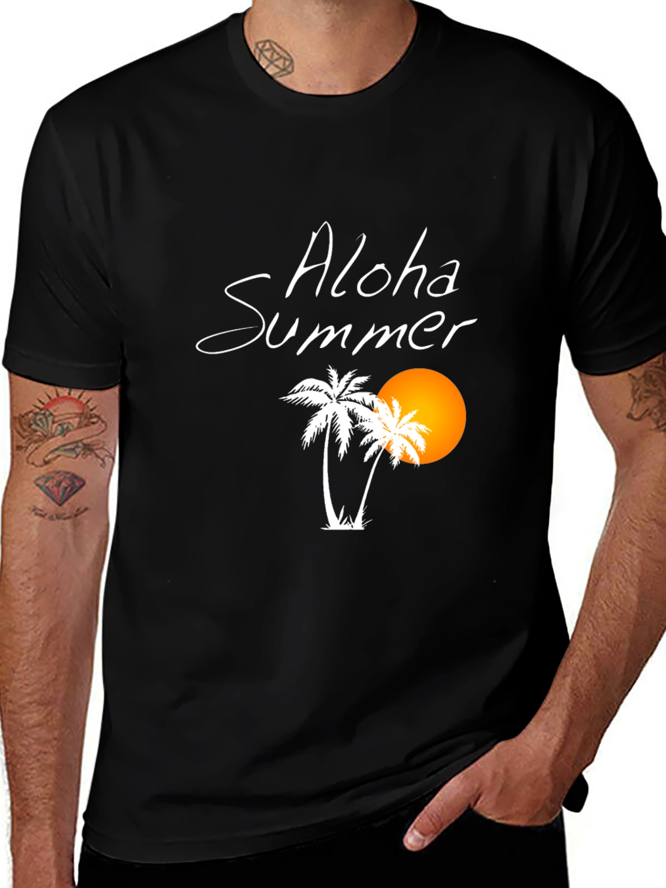 Aloha Summer Black Graphic T-Shirt