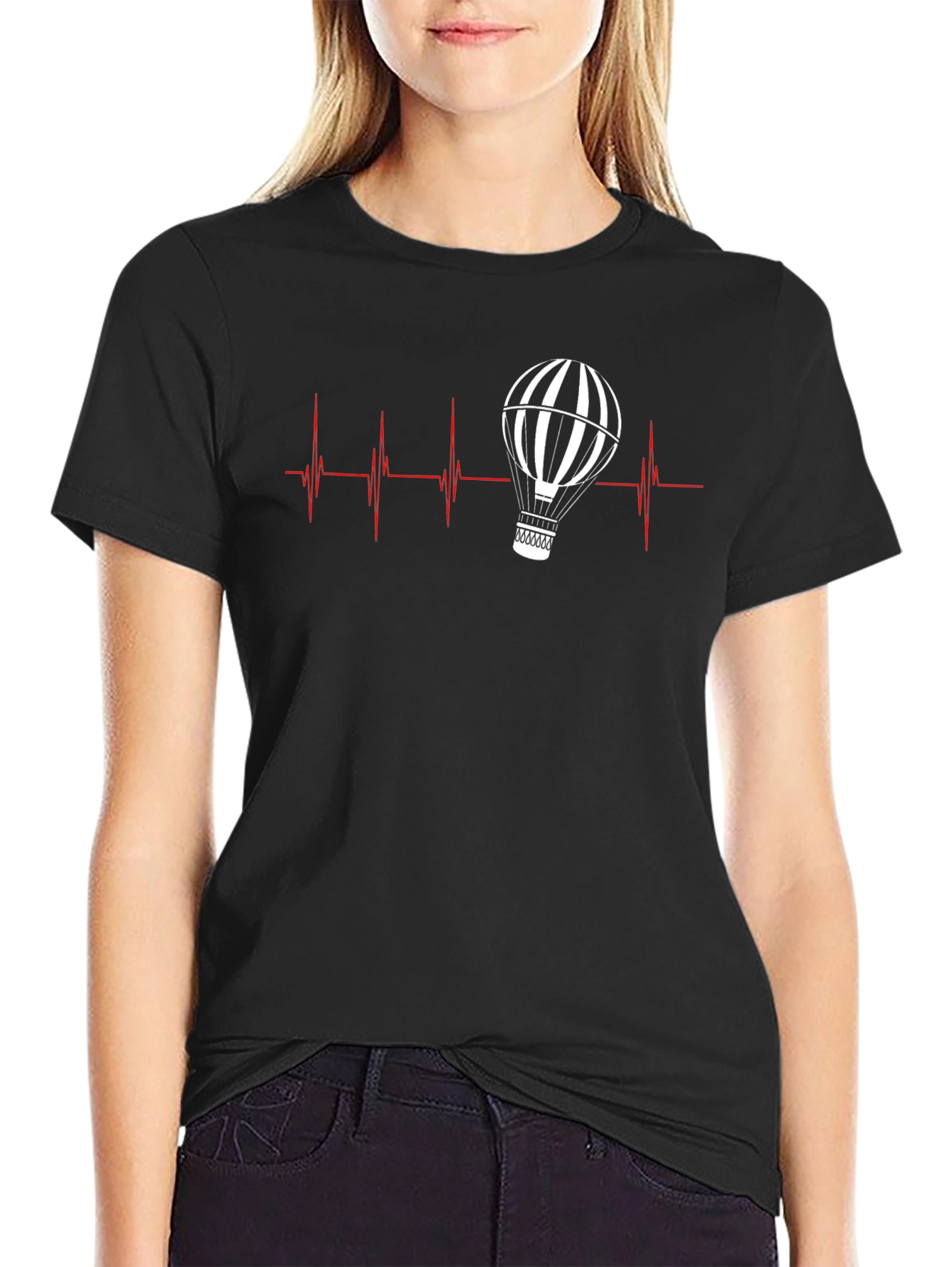 Heartbeat Hot Air Balloon T-Shirt - Black