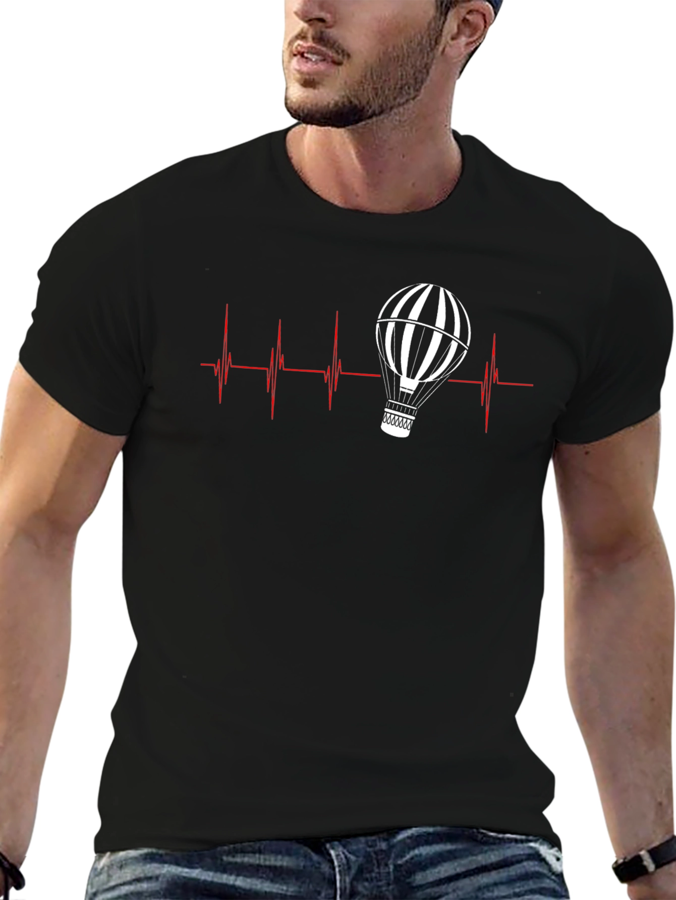 Heartbeat Hot Air Balloon T-Shirt - Black