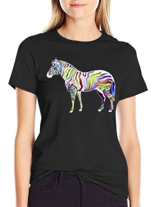 Colorful Zebra Graphic Black T-Shirt