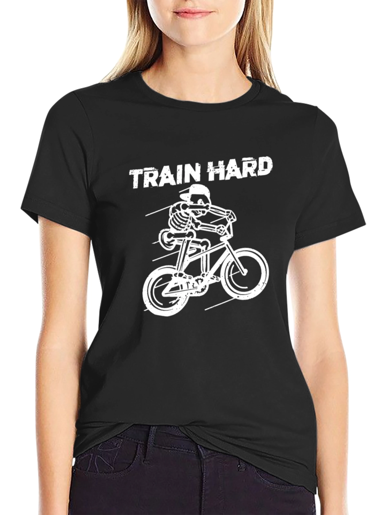 Train Hard Skeleton Biker Black T-Shirt
